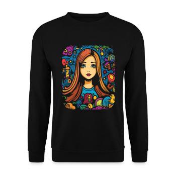 Cute sketch of Lisa, Mona and the toys - Unisex Sweatshirt - black - Front - Alina (178cm) & Michal (187cm)
