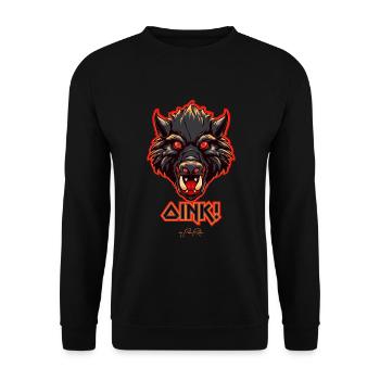 Heavy Metal Schwein, Oink - Unisex Pullover - Schwarz - Vorne - Alina (178cm) & Michal (187cm)