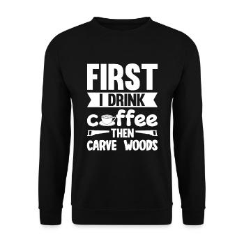 Wood Shining Wood Carving - Unisex Sweatshirt - black - Front - Alina (178cm) & Michal (187cm)