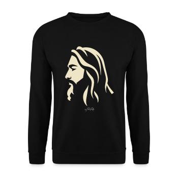 Vue latérale d’un gars comme Jésus - Sweat-shirt Unisexe - noir - Devant - Alina (178cm) & Michal (187cm)