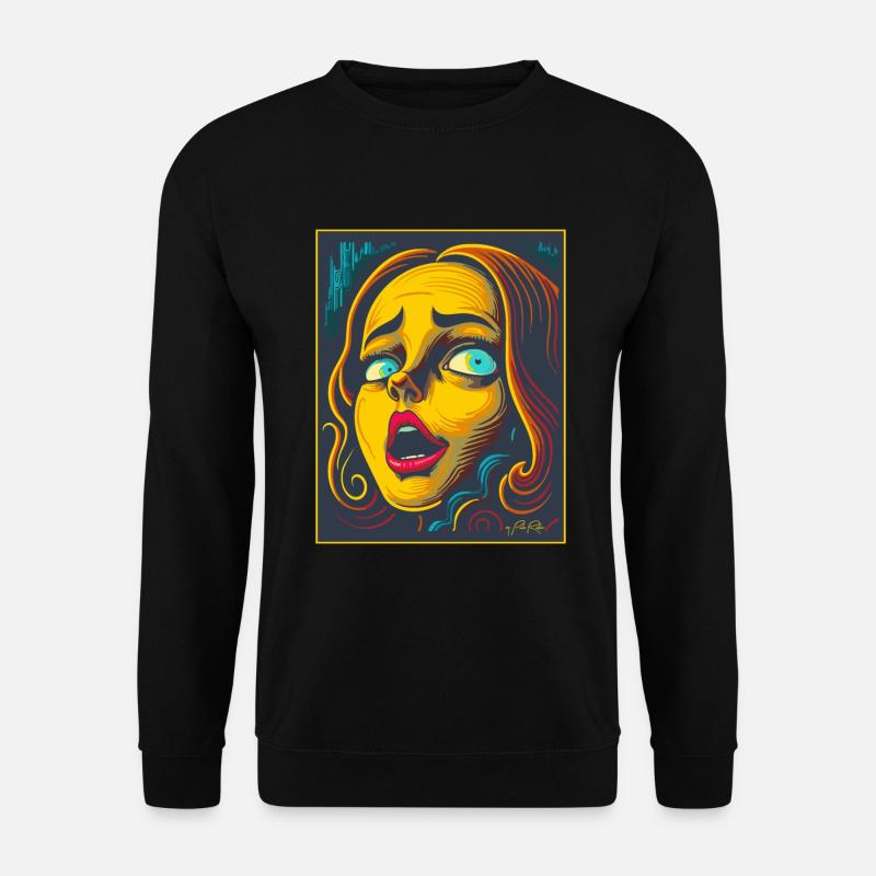 Holzschnitt-Cartoon der Angst - Unisex Pullover - Schwarz