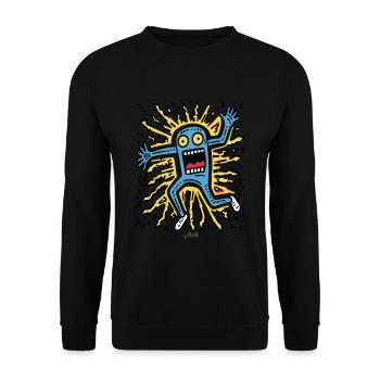Verspielte Pop-Art: Verrückter Cartoon - Unisex Pullover - Schwarz - Vorne - Alina (178cm) & Michal (187cm)