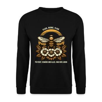 Bienenliebhaber: Flieg, Biene– Für die Natur - Unisex Pullover - Schwarz - Vorne - Alina (178cm) & Michal (187cm)