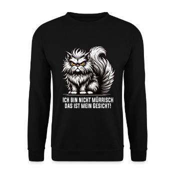 Genervte Katze: "Ich bin nicht mürrisch" - Unisex Pullover - Schwarz - Vorne - Alina (178cm) & Michal (187cm)