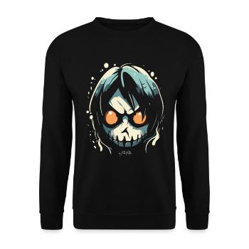 Ein Cartoon-Comic-Manga-Bösewicht - Unisex Pullover - Schwarz - Vorne - Alina (178cm) & Michal (187cm)