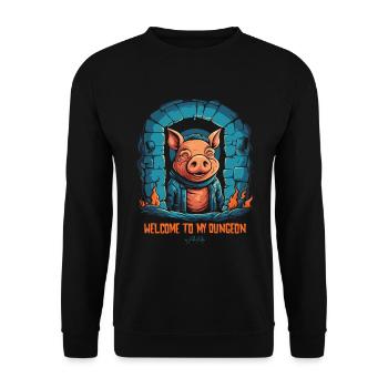Willkommen in meinem Verlies: Ein lustiges Schwein - Unisex Pullover - Schwarz - Vorne - Alina (178cm) & Michal (187cm)