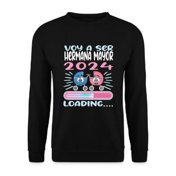 Schwester 2024 Hermana Mayor 2024 - Unisex Pullover - Schwarz - Vorne - Alina (178cm) & Michal (187cm)