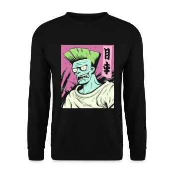 Cartoon: Strong Japanese Anime Fans and Bros - Unisex Sweatshirt - black - Front - Alina (178cm) & Michal (187cm)