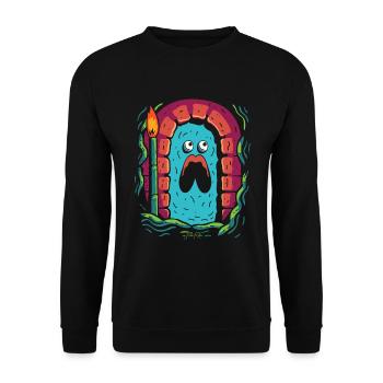Einfaches Cartoon-Dickes Monster Gruseliger Kerker - Unisex Pullover - Schwarz - Vorne - Alina (178cm) & Michal (187cm)