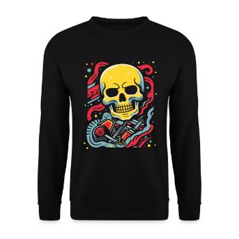 Schwebender Schädel: Pop-Art-Cartoon - Unisex Pullover - Schwarz - Vorne - Alina (178cm) & Michal (187cm)
