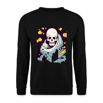 Interaktive Farbe, Moderner IndustrieTotenkopf - Unisex Pullover - Schwarz - Vorne - Alina (178cm) & Michal (187cm)