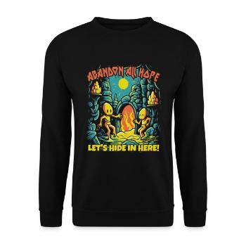 Lasse alle Hoffnung los: Versteckspiel im Kerker - Unisex Pullover - Schwarz - Vorne - Alina (178cm) & Michal (187cm)