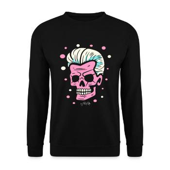 Pop-Farben-Kunst, Eine Boomer-Schädel-Party - Unisex Pullover - Schwarz - Vorne - Alina (178cm) & Michal (187cm)