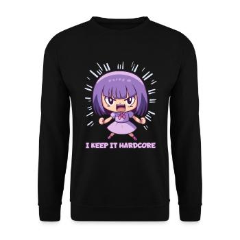 The "Keep it Hardcore" Anime Girl - Unisex Sweatshirt - black - Front - Alina (178cm) & Michal (187cm)