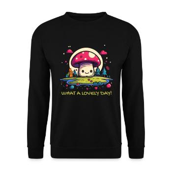 Une belle journée : un drôle de champignon et des cœurs - Sweat-shirt Unisexe - noir - Devant - Alina (178cm) & Michal (187cm)