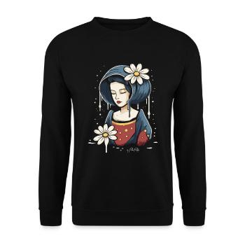 Woman with daisy flowers - Unisex Sweatshirt - black - Front - Alina (178cm) & Michal (187cm)