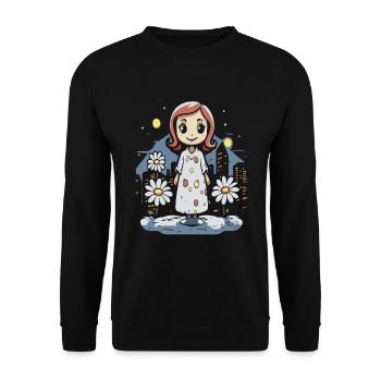 Cartoon Happy Sleepwalking and Daisies - Unisex Sweatshirt - black - Front - Alina (178cm) & Michal (187cm)