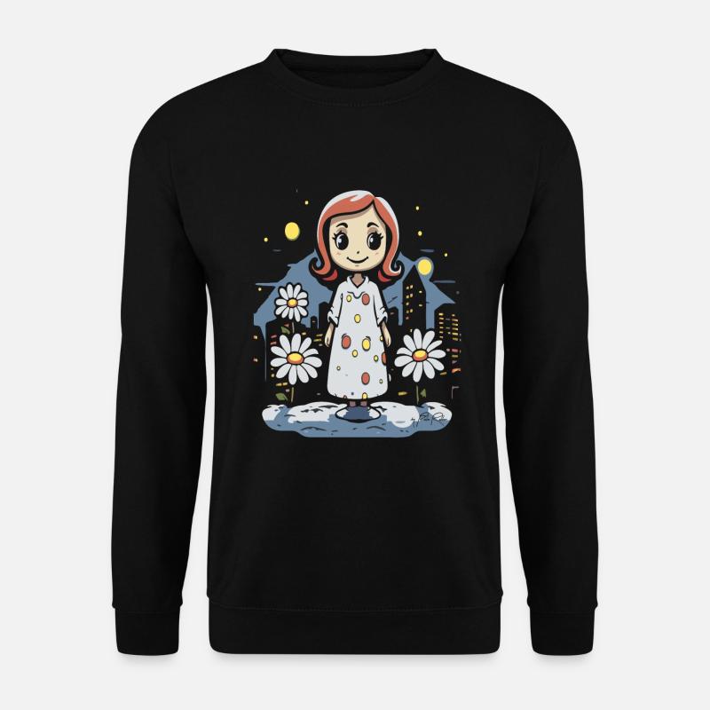 Cartoon Fröhliches Schlafwandeln und Gänseblümchen - Unisex Pullover - Schwarz