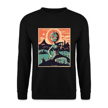 Natur Alien in einer abstrakten Landschaft - Unisex Pullover - Schwarz - Vorne - Alina (178cm) & Michal (187cm)