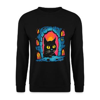 A work of art: Cartoon of a cat in a dungeon - Unisex Sweatshirt - black - Front - Alina (178cm) & Michal (187cm)