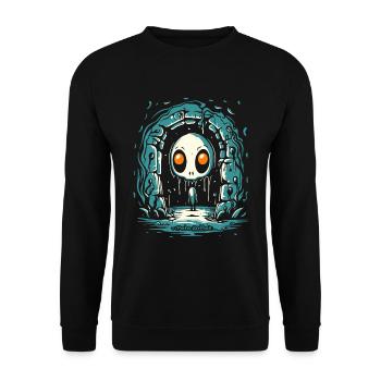 Small skull guy in a dungeon - Unisex Sweatshirt - black - Front - Alina (178cm) & Michal (187cm)