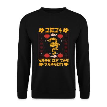 Chinese New Year Year Of The Dragon 2024 - Unisex Pullover - Schwarz - Vorne - Alina (178cm) & Michal (187cm)