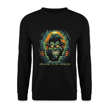 Gruseliger Affe: Willkommen in meinem Kerker - Unisex Pullover - Schwarz - Vorne - Alina (178cm) & Michal (187cm)