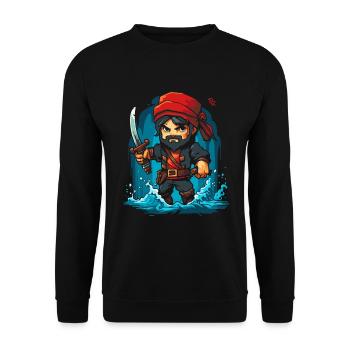 Little Cute Pixel Pirate - Unisex Sweatshirt - black - Front - Alina (178cm) & Michal (187cm)