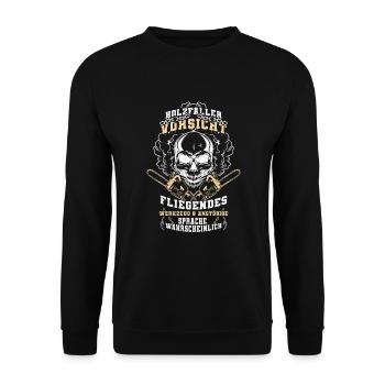 Lumberjack with chainsaw/chainsaw Forestry worker - Unisex Sweatshirt - black - Front - Alina (178cm) & Michal (187cm)