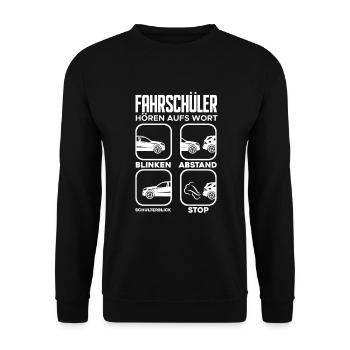 Fahrschule Spruch Fahrschüler Fahrlehrer Geschenk - Unisex Pullover - Schwarz - Vorne - Alina (178cm) & Michal (187cm)