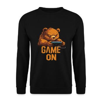 Gamer Bär: Game On - Unisex Pullover - Schwarz - Vorne - Alina (178cm) & Michal (187cm)