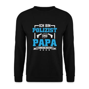 Lustiger Polizei Spruch Polizist Papa Vatertag - Unisex Pullover - Schwarz - Vorne - Alina (178cm) & Michal (187cm)