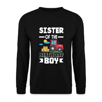 Sister of Birthday Girl Tractor - Unisex Sweatshirt - black - Front - Alina (178cm) & Michal (187cm)