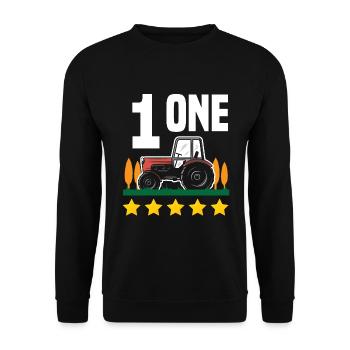 1er anniversaire tracteur 1 an chemise d’anniversaire - Sweat-shirt Unisexe - noir - Devant - Alina (178cm) & Michal (187cm)