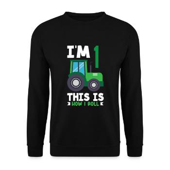1er anniversaire tracteur 1 an chemise d’anniversaire - Sweat-shirt Unisexe - noir - Devant - Alina (178cm) & Michal (187cm)