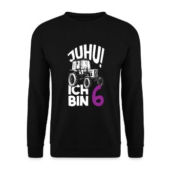 6. Geburtstag Traktor 6 Jahre Geburtstagsshirt - Unisex Pullover - Schwarz - Vorne - Alina (178cm) & Michal (187cm)