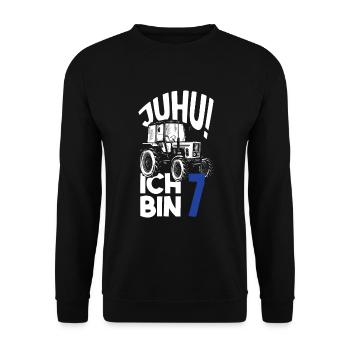 7. Geburtstag Traktor 7 Jahre Geburtstagsshirt - Unisex Pullover - Schwarz - Vorne - Alina (178cm) & Michal (187cm)