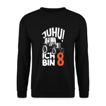 8. Geburtstag Traktor 8 Jahre Geburtstagsshirt - Unisex Pullover - Schwarz - Vorne - Alina (178cm) & Michal (187cm)