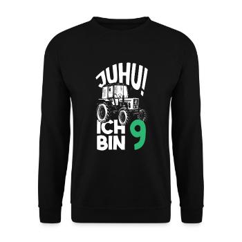 9. Geburtstag Traktor 9 Jahre Geburtstagsshirt - Unisex Pullover - Schwarz - Vorne - Alina (178cm) & Michal (187cm)