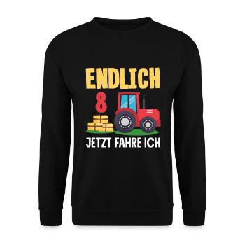 8e anniversaire tracteur 8 ans chemise d’anniversaire - Sweat-shirt Unisexe - noir - Devant - Alina (178cm) & Michal (187cm)