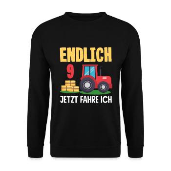 9. Geburtstag Traktor 9 Jahre Geburtstagsshirt - Unisex Pullover - Schwarz - Vorne - Alina (178cm) & Michal (187cm)