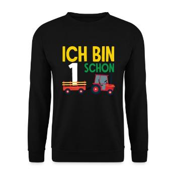 1er anniversaire tracteur 1 an chemise d’anniversaire - Sweat-shirt Unisexe - noir - Devant - Alina (178cm) & Michal (187cm)