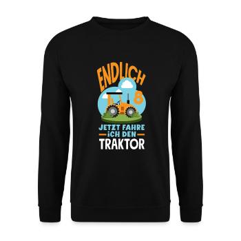 8e anniversaire tracteur 8 ans chemise d’anniversaire - Sweat-shirt Unisexe - noir - Devant - Alina (178cm) & Michal (187cm)