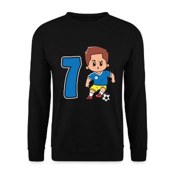 7. Geburtstag 7 Jahre Fußball Fußballspieler - Unisex Pullover - Schwarz - Vorne - Alina (178cm) & Michal (187cm)