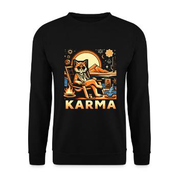 Karma Cat Karma is my friend - Unisex Sweatshirt - black - Front - Alina (178cm) & Michal (187cm)