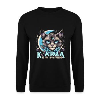 Karma Cat Karma is my friend - Unisex Sweatshirt - black - Front - Alina (178cm) & Michal (187cm)