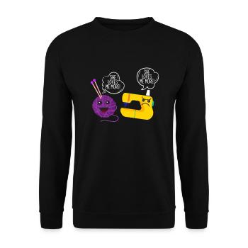Drôle de tricot à l’aiguille à tricoter cadeau - Sweat-shirt Unisexe - noir - Devant - Alina (178cm) & Michal (187cm)