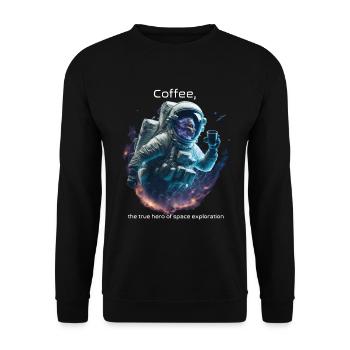 Astronaut Floating in Space Sipping Coffe - Unisex Sweatshirt - black - Front - Alina (178cm) & Michal (187cm)