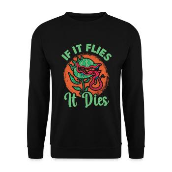 „if It Flies It Dies“ Mutiges Statement-design - Unisex Pullover - Schwarz - Vorne - Alina (178cm) & Michal (187cm)