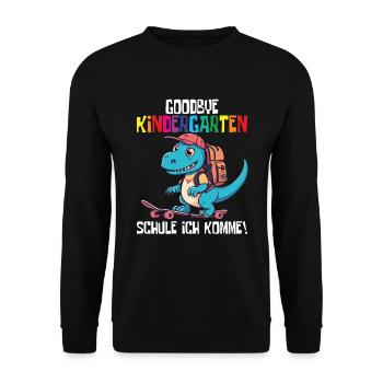 Schültüte Einschulung Dino Schulanfang - Unisex Pullover - Schwarz - Vorne - Alina (178cm) & Michal (187cm)